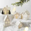 1pc Ceramic Light Up Snow House Christmas Ornament LED Cottage Xmas Tree Table Centerpiece Holiday Party Scene Decor Gift