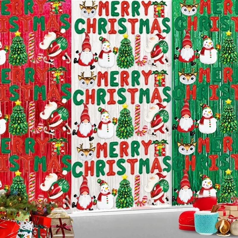 1pc Merry Christmas Foil Fringe Curtain Backdrop Santa Snowman Tinsel Curtain for Xmas Door Wall party Photobooth Props Decor - Image 5