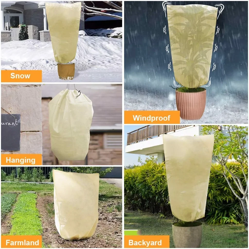 1pc Warm Color Winter Plant Warm Cover Non-woven Plant Anti Freezing Bag In Winter Outdoor Yard Vegetation Anti-Frost Bag - Image 5