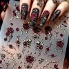 1pcs 5D Bronzing Gold Skull & Blood Rose Nail Stickers 3D Metal Gold Cross Key Floral Nail Decals Self-adhesive Halloween Nails