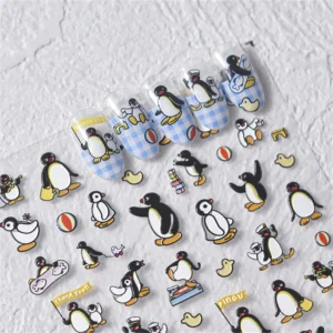 1pcs 5D Kawaii Penguin Nail Stickers Cartoon Animals Self Adhesive Nail Art Decorations Sticker Manicure Decals DIY Accessories