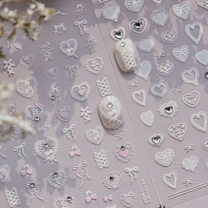 1pcs 5D Sweet Love Lace Jewelry Stickers For Nails Nail Art Luxury Crystal Diamond Nail Stickers DIY Manicure Decorations Decals