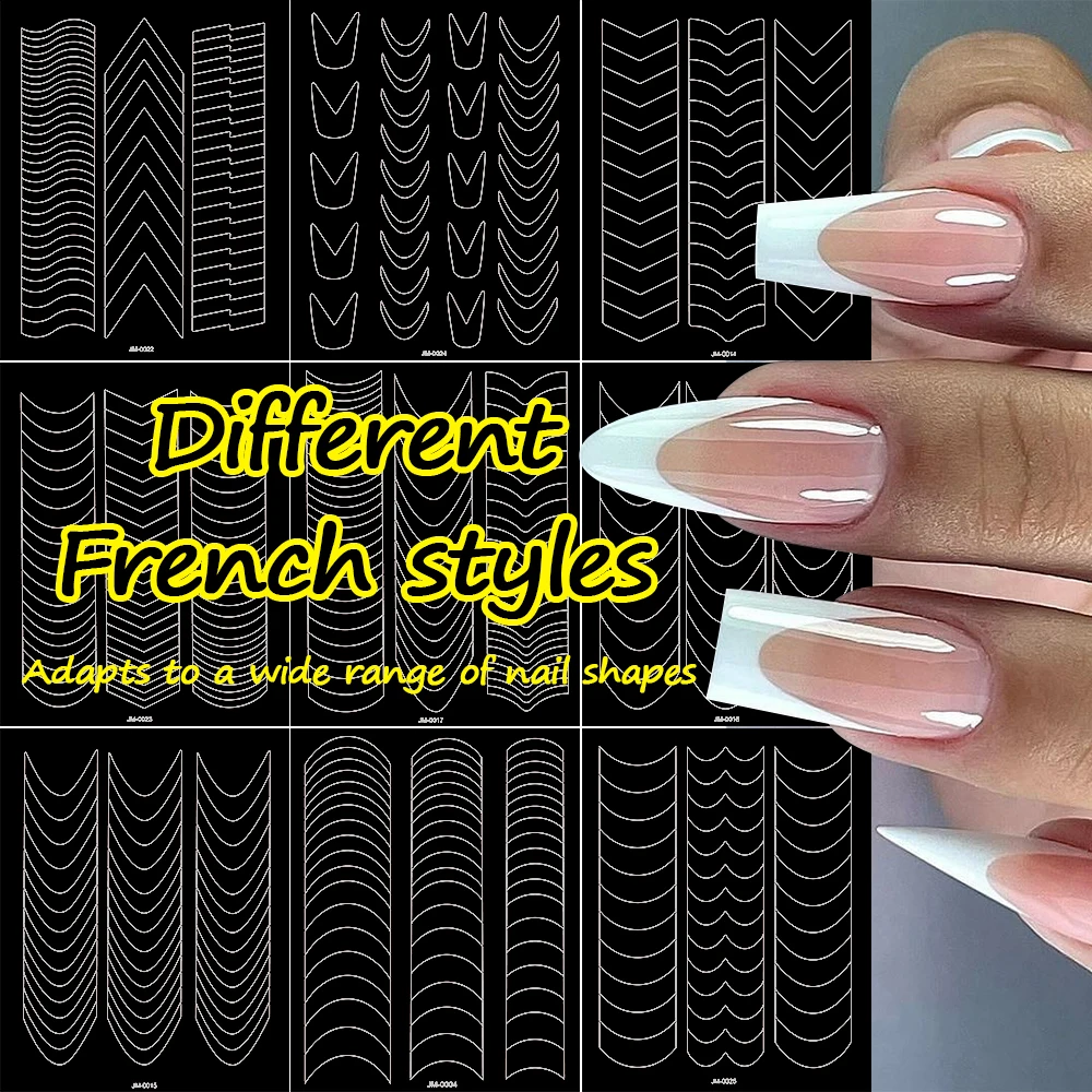 1pcs Curved French Lines Nail Art Stencils Stickers V-shaped Pattern Classic French Nail Decals Drawing Line Aid Nail Sticker To - Image 6