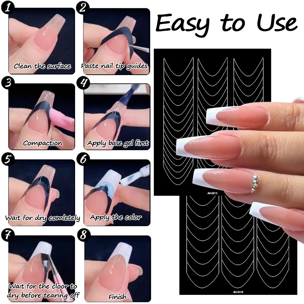 1pcs Curved French Lines Nail Art Stencils Stickers V-shaped Pattern Classic French Nail Decals Drawing Line Aid Nail Sticker To - Image 4