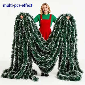 2-20MChristmas Tinsel Ribbons with Bow Green Cane Ribbon Garland Xmas Tree Hanging Pendent DIY Wreath Ornaments Party Home Decor