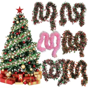 2-30M Christmas Garlands Red and Green Metallic Tinsel Twist Hanging Garland Santa Claus Xmas Tree Indoor Outdoor Party Decorati