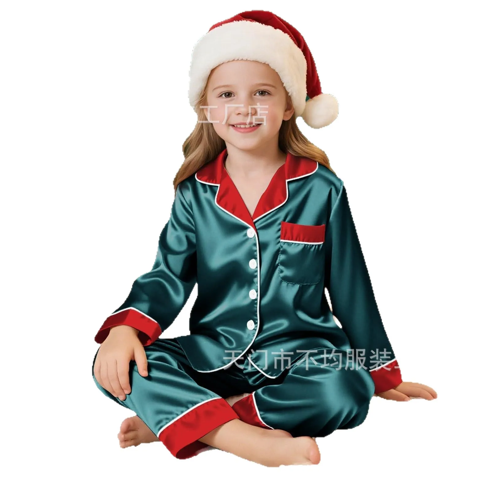 2 Pcs Christmas Pajamas Family Adults Kids Family Matching Outfits Look Solid Color Imitation Satin Silk Tops Pants Sleepwear - Image 5