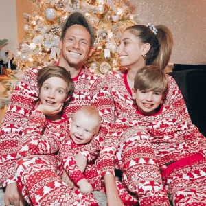 2024 Cotton Blend Family Matching Pyjamas Red Print Warm Christmas Pajamas Set Clothing Sets Xmas Family Look