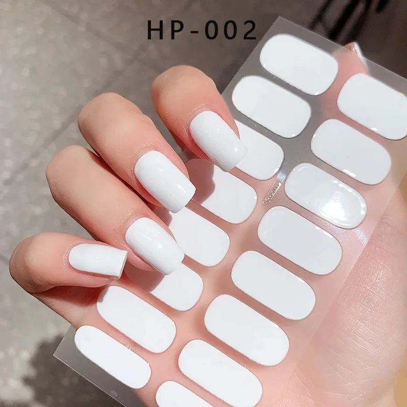 2024# New Semi-Cured Gel Nail Stickers Long-Lasting Solid Color Nail Strips UV Lamp Cured Manicure Gel Decal 16Tips - Image 2
