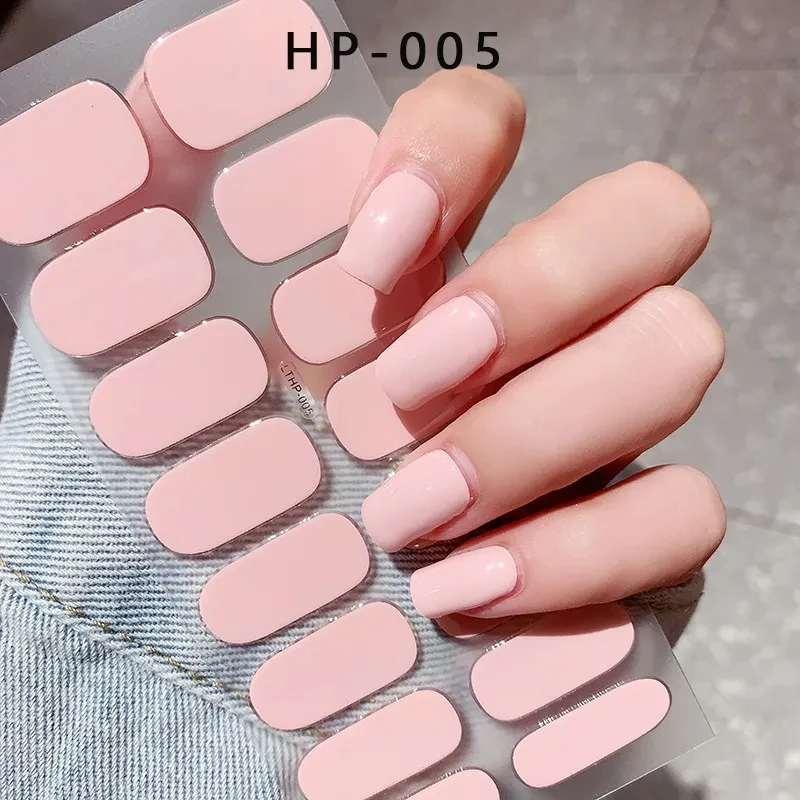 2024# New Semi-Cured Gel Nail Stickers Long-Lasting Solid Color Nail Strips UV Lamp Cured Manicure Gel Decal 16Tips - Image 4