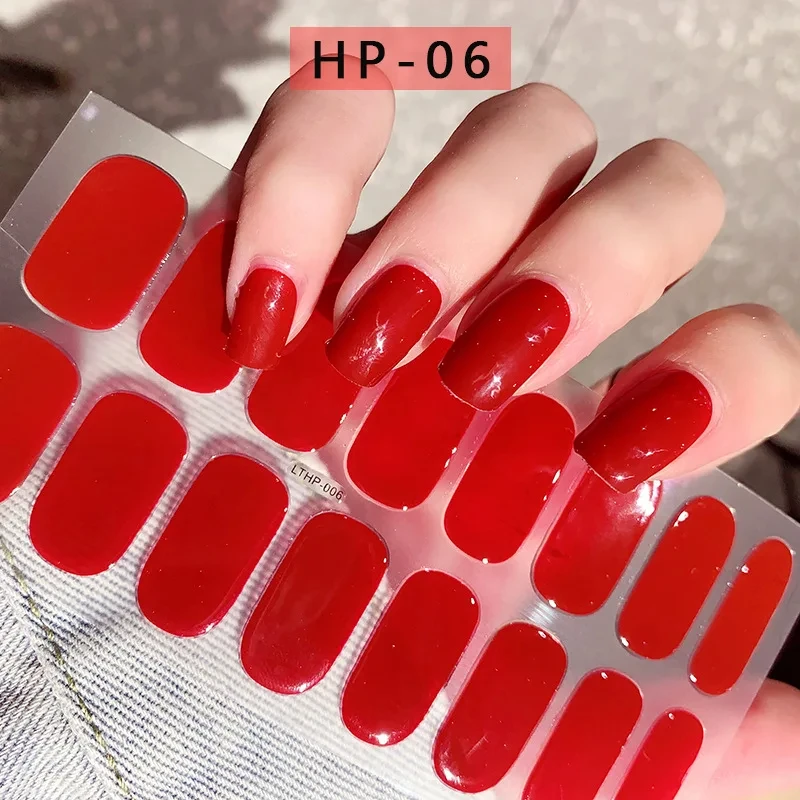 2024# New Semi-Cured Gel Nail Stickers Long-Lasting Solid Color Nail Strips UV Lamp Cured Manicure Gel Decal 16Tips - Image 3