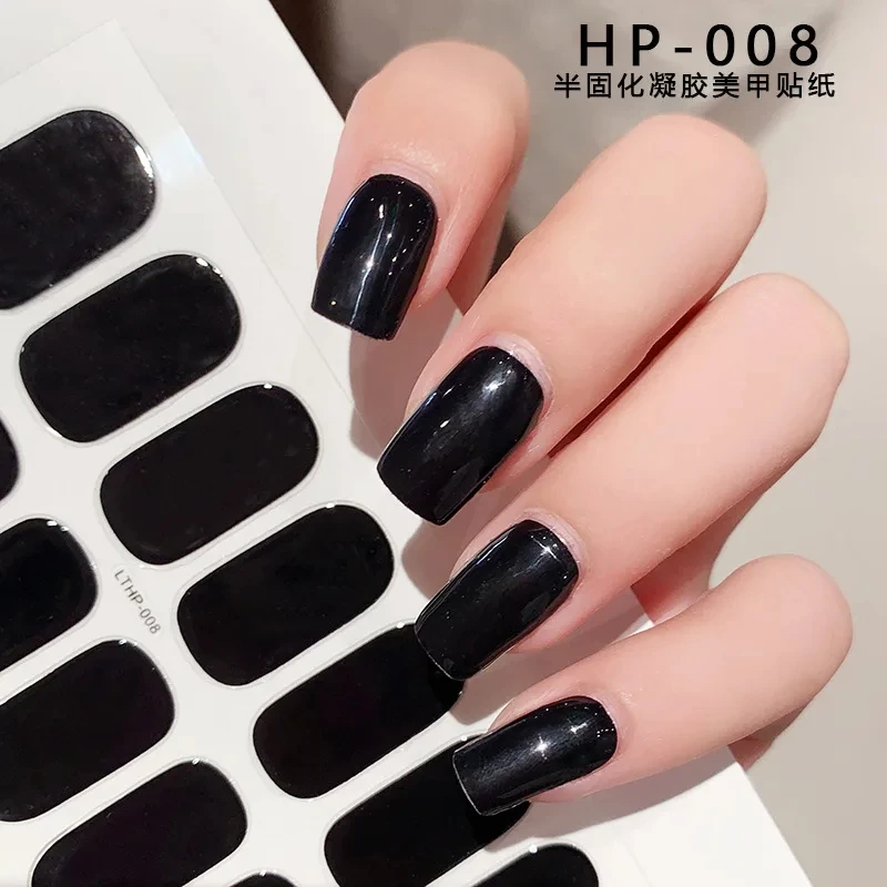 2024# New Semi-Cured Gel Nail Stickers Long-Lasting Solid Color Nail Strips UV Lamp Cured Manicure Gel Decal 16Tips - Image 5