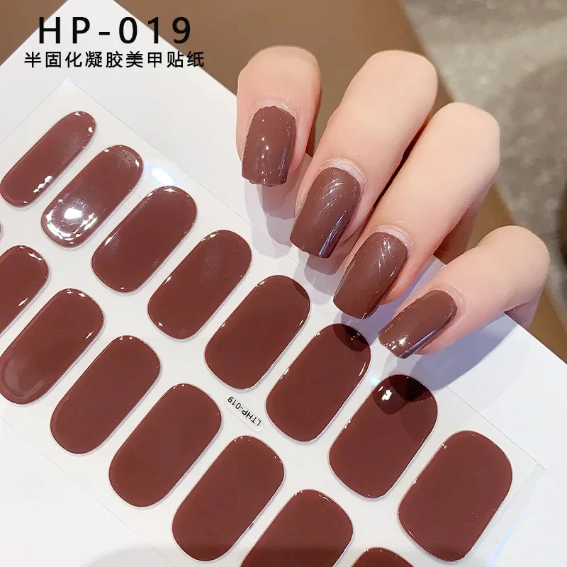 2024# New Semi-Cured Gel Nail Stickers Long-Lasting Solid Color Nail Strips UV Lamp Cured Manicure Gel Decal 16Tips - Image 6