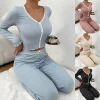 2025 Autumn Winter Homewear Pajamas Set for Women Long Sleeves Shirt Trousers 2 Pieces Sexy Lace Pijamas Sleepwear Loungewear