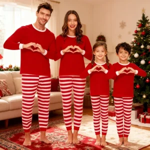 2025 New Striped Print Matching Christmas Outfit Mom Dad Kids Family Set Soft Loose Pajamas Baby Romper Thin Sleepwear Xmas Look