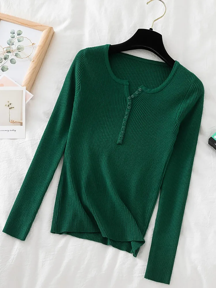 2026 Autumn Winter Button V Neck Sweater Women Basic Slim Pullover Women Sweaters And Pullovers Knit Jumper Soft Warm Tops - Image 4