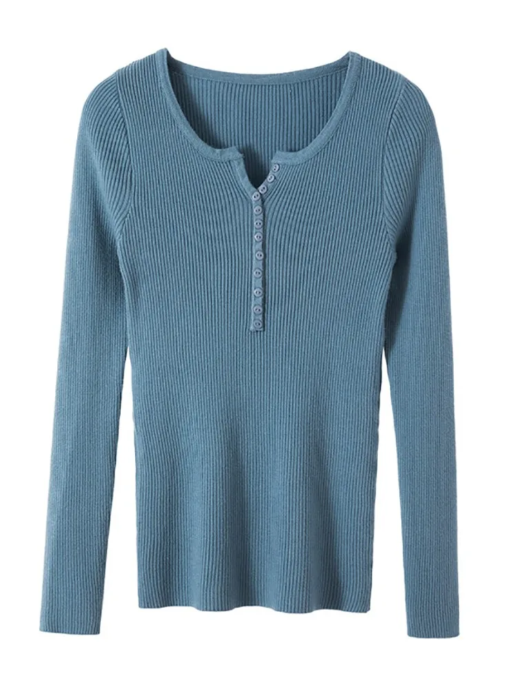 2026 Autumn Winter Button V Neck Sweater Women Basic Slim Pullover Women Sweaters And Pullovers Knit Jumper Soft Warm Tops - Image 6