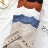 2026 Autumn Winter Casual Women Sweater Pullovers Button Long Sleeve O-neck Chic Sweater Female Slim Knitted Soft Jumper Tops
