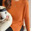2026 Autumn Winter Slim‑Fit Structured Shoulder Gold Button Decor Sweater French Style O-Neck Women Pullover Side‑Slit Knit Top