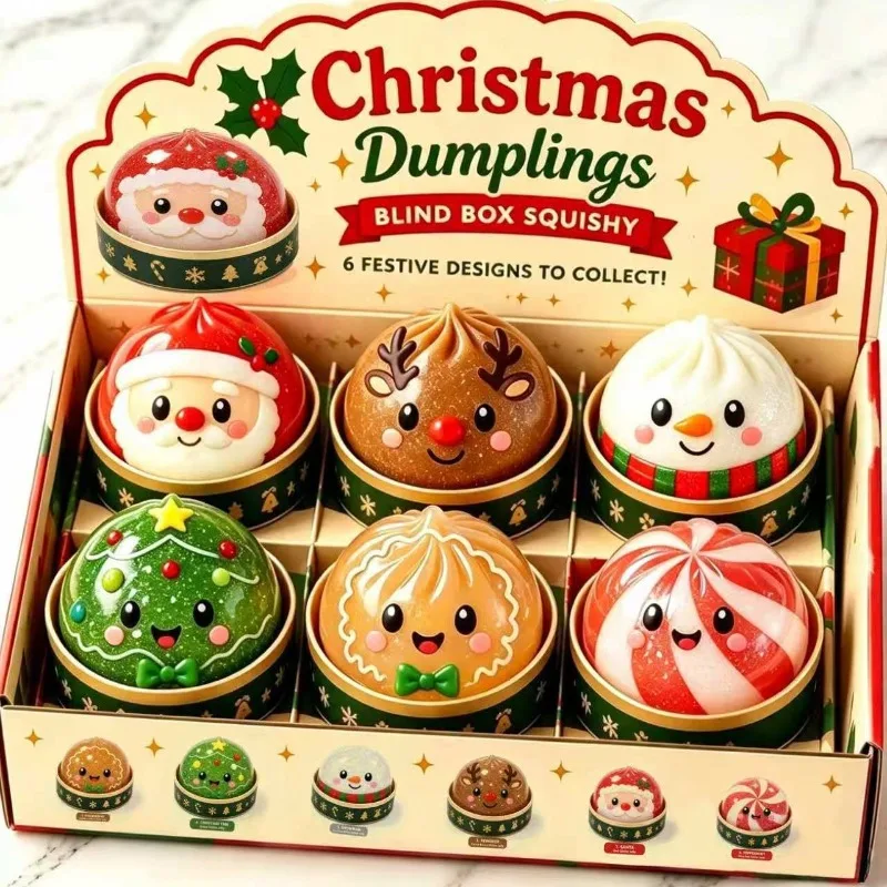 2026 Christmas Dumpling Squishy Snowman Elk Santa Claus Squeeze Ball with Box Stress Relief Merry Christmas New Year XMAS Gift - Image 2