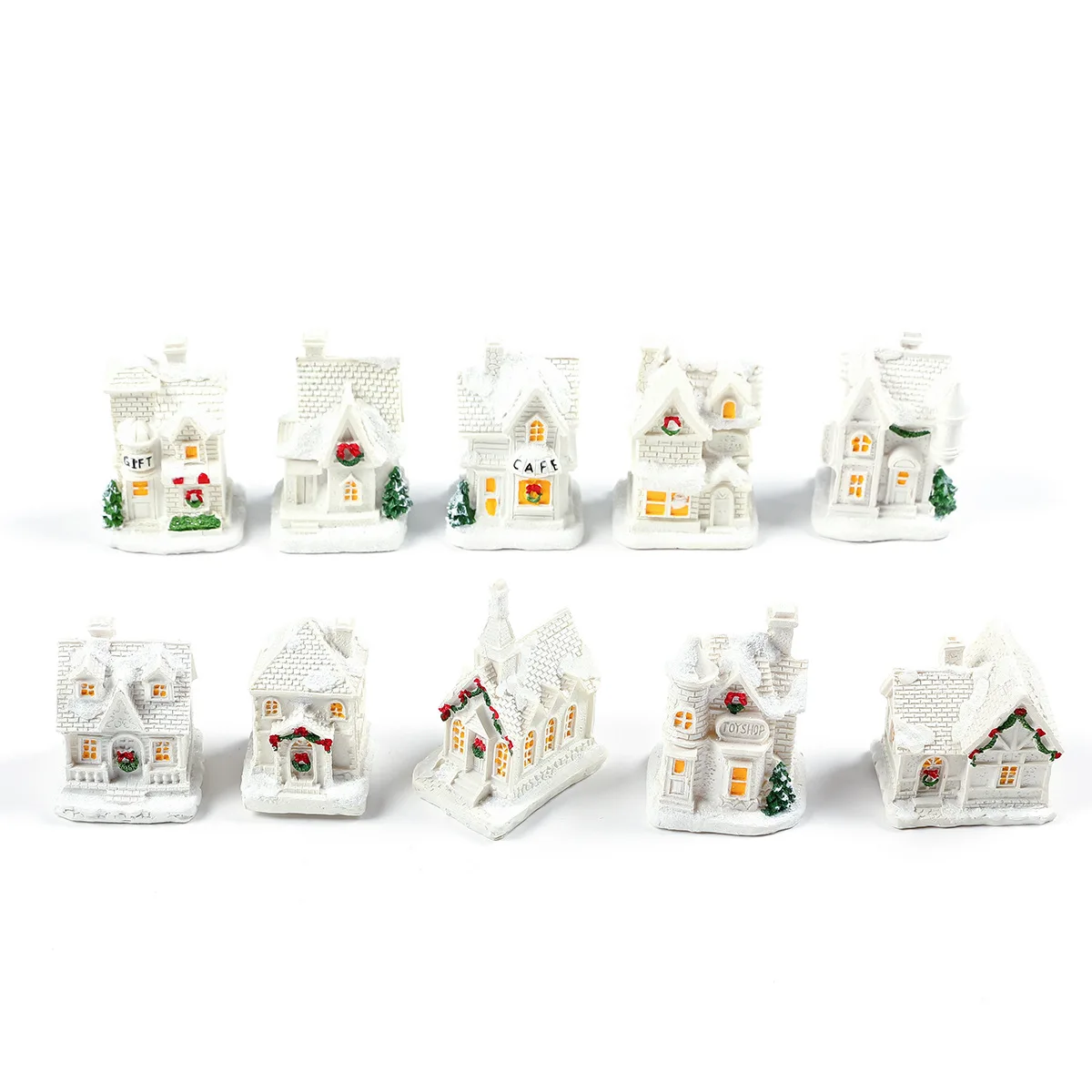 2026 Christmas Resin Ornament LED Lighted Xmas Village Set White Houses Tabletop Fairy Garden Indoor Winter Holiday Decor Gift - Image 6
