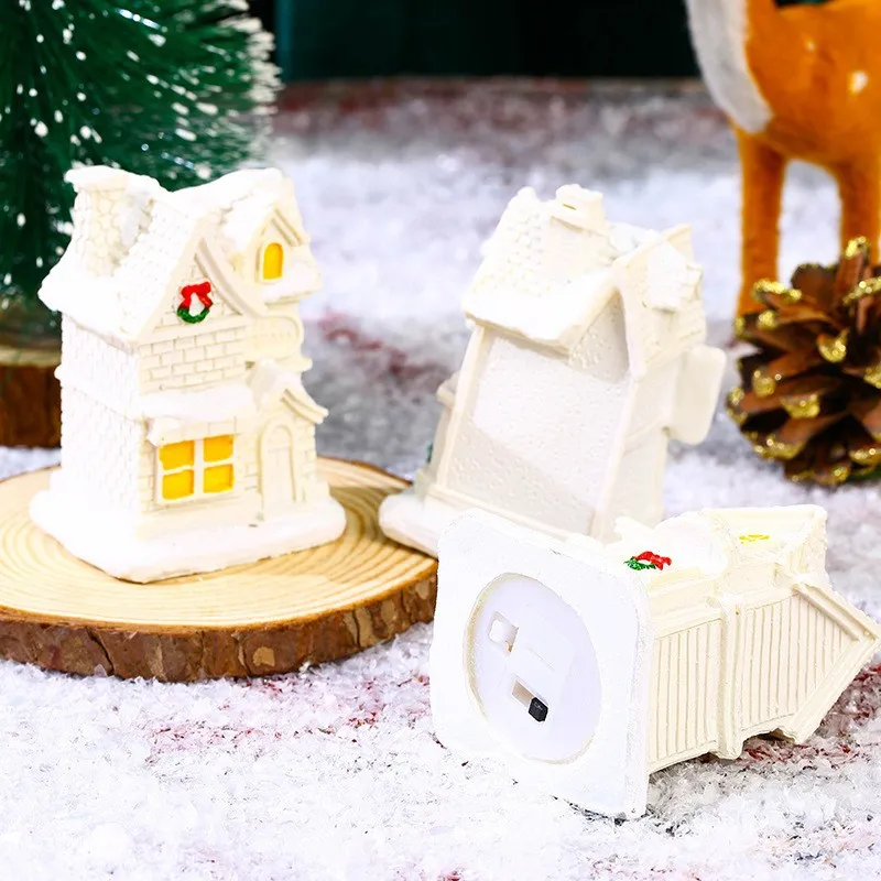 2026 Christmas Resin Ornament LED Lighted Xmas Village Set White Houses Tabletop Fairy Garden Indoor Winter Holiday Decor Gift - Image 5