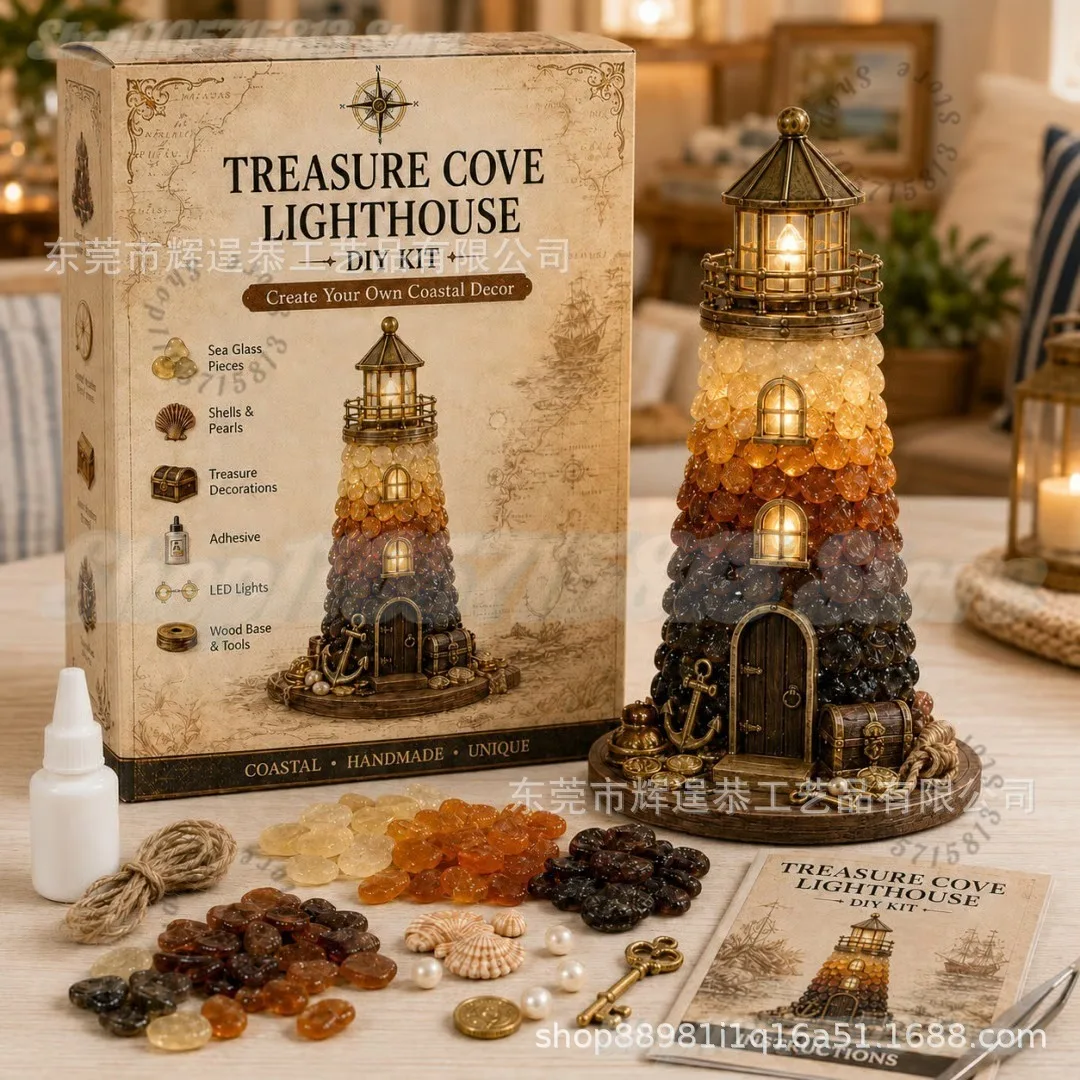 2026 DIY Lighted Sea Glass-Style Lighthouse Kit, DIY Sea Glass Lighthouse Kit with Pieces & Guide, Handmade Home Decor - Image 4