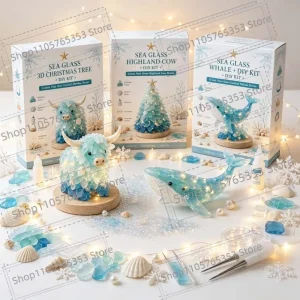 2026 DIY Sea Glass Art Kit with LED Lights, DIY Coastal Decor| Layer Sea Glass, Shells & Pearls Into A Glowing Decorative Gift