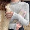 2026 Elegant Solid Basic Knitted Tops Women Turtlneck Sweater Casual Slim Pullover Korean Fashion Simple Chic Ruched Clothes