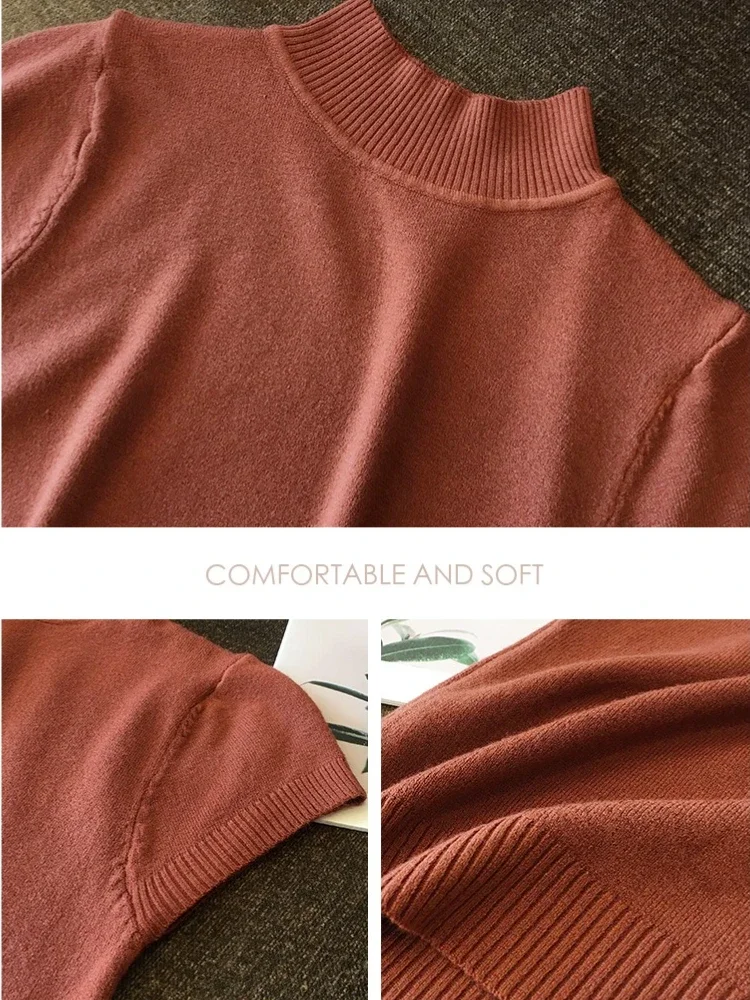 2026 Fashion Woman Pullovers Short Sleeve Autumn Tops Women Turtleneck Knitted Sweater Korean Style Elegant Solid Slim Tops - Image 6