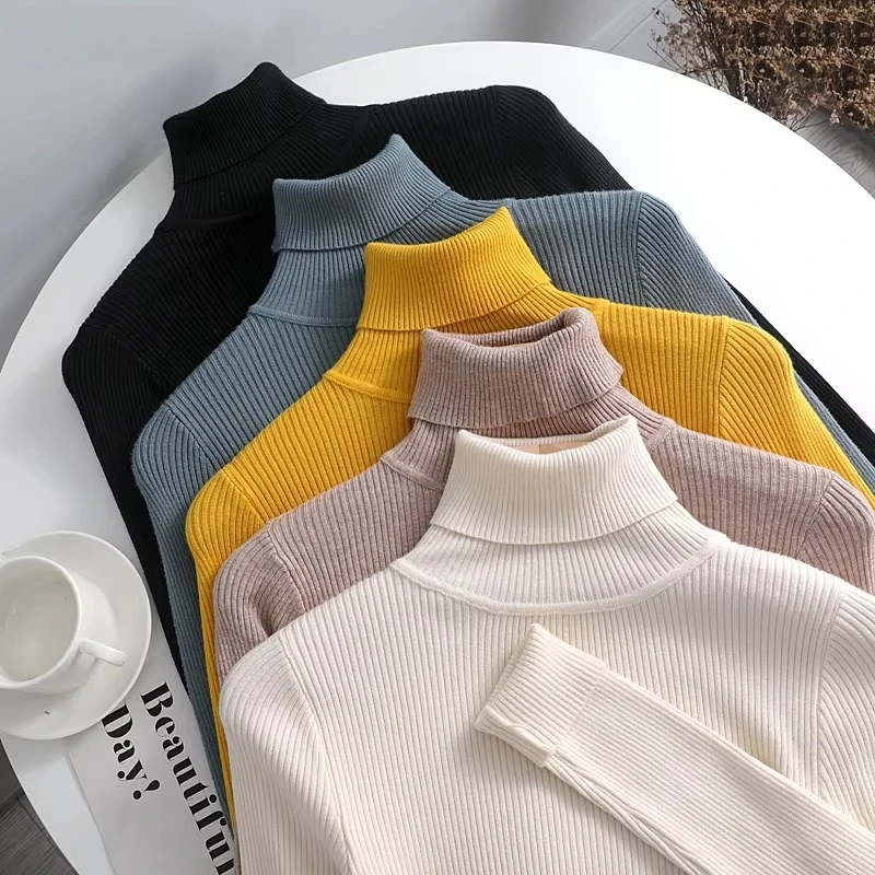 2026 Knitted Women Turtleneck Sweater Women Pullovers Autumn Winter Basic Women High Neck Sweaters Pullover Slim Female Top