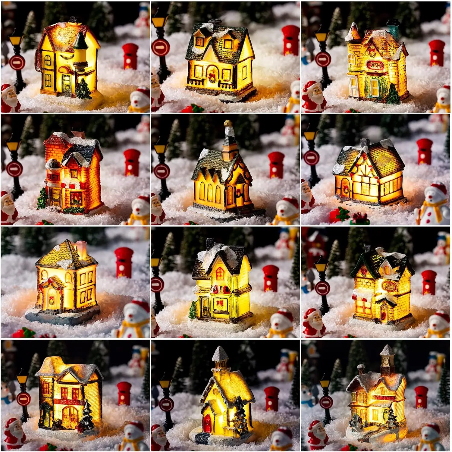 2026 LED Christmas Ornament Village Houses Light Collectible Figurines Snow Town Scene Xmas New Year Gift Decoration - Image 2