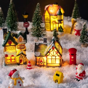 2026 LED Christmas Ornament Village Houses Light Collectible Figurines Snow Town Scene Xmas New Year Gift Decoration
