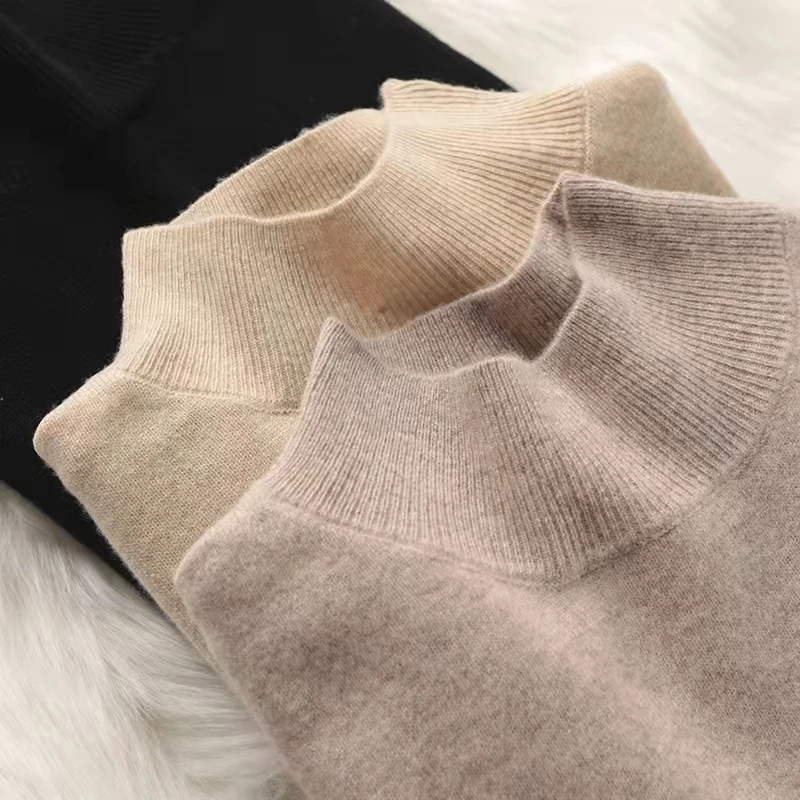 2026 Long Sleeve Autumn Winter Knitted Sweater Women's Turtleneck Loose Fit Solid Color Base Layer Pullovers Thick Warm Jumpers - Image 2
