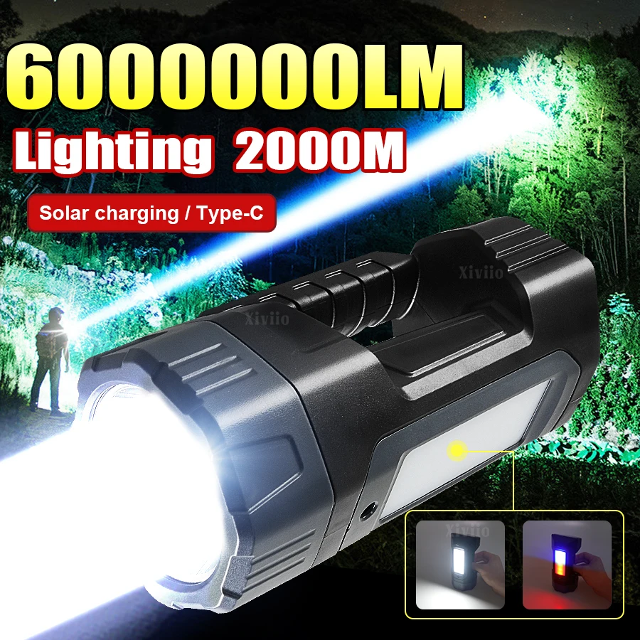 2026 NEWEST Solar LED Portable Lamp Multifunction Flashlight Rechargeable Torch Light Outdoor Searchlight Camping Work Lantern