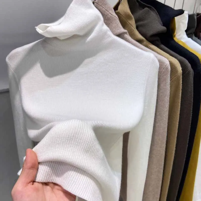 2026 New Slim Turtleneck Knitted Sweater Women Pullovers Solid Long Sleeve Knit Sweater Pullover Women Tops Women Clothing Q7047