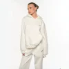 2026 New Women Hoodie Polka Dot Detail Oversized Sweatshirt Loose Fit Pullover Kangaroo Pocket Casual Streetwear Autumn Top