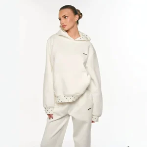 2026 New Women Hoodie Polka Dot Detail Oversized Sweatshirt Loose Fit Pullover Kangaroo Pocket Casual Streetwear Autumn Top