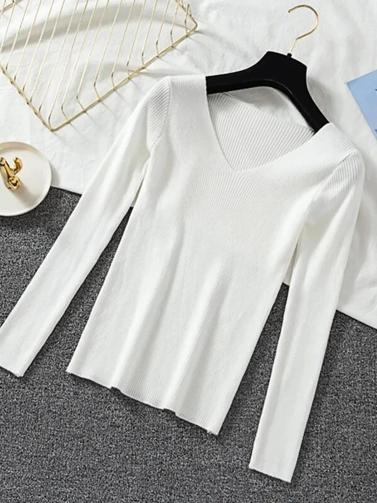 2026 New Women Sweater Autumn Winter Long Sleeve Pullover Basic Top Fashion V-neck Elastic Female Winter Solid Knitted Jumper - Image 5