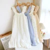 2026 New Women's Summer Cotton Yarn, Pure Cotton Suspender Sleepwear Loose Medium to Long Sweet and Cute Long Skirt Home Wear