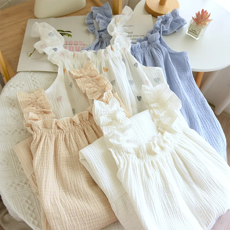 2026 New Women's Summer Cotton Yarn, Pure Cotton Suspender Sleepwear Loose Medium to Long Sweet and Cute Long Skirt Home Wear - Image 4