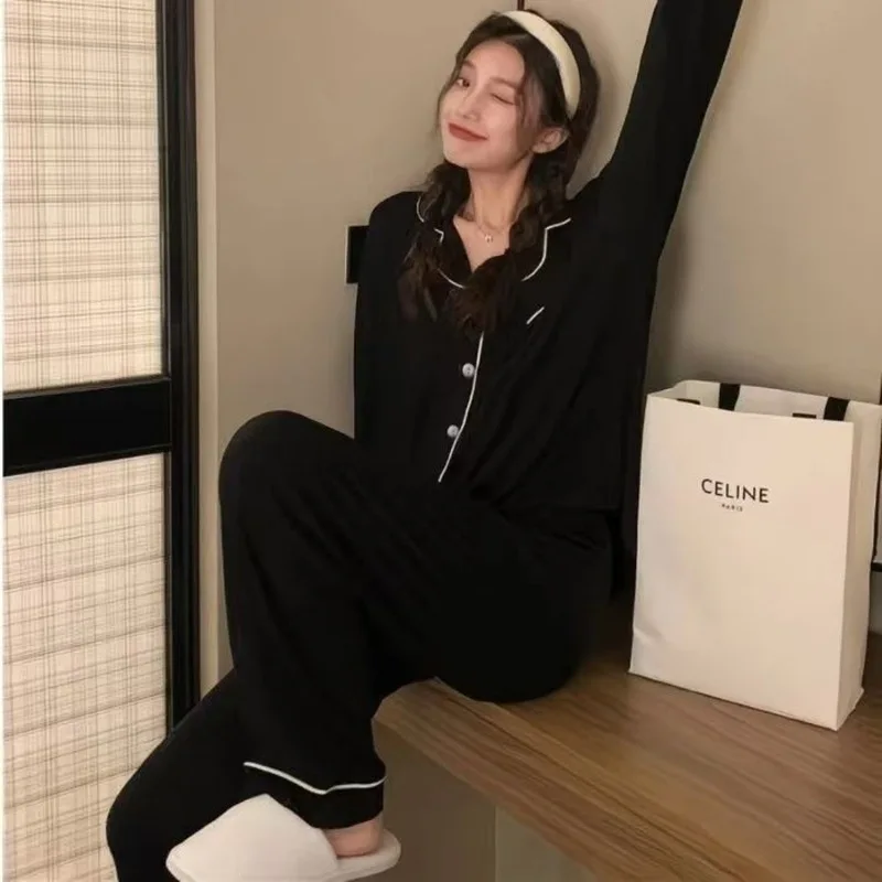 2026 Spring and Autumn New Women's Solid Color Pajamas Homewear Suit Girls Long-Sleeved Autumn and Winter Leisure Homewear Suit - Image 4