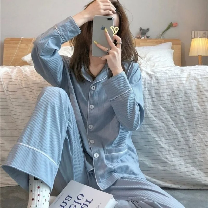 2026 Spring and Autumn New Women's Solid Color Pajamas Homewear Suit Girls Long-Sleeved Autumn and Winter Leisure Homewear Suit - Image 3