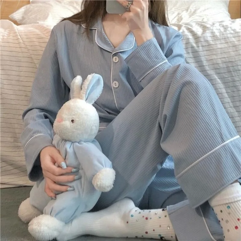 2026 Spring and Autumn New Women's Solid Color Pajamas Homewear Suit Girls Long-Sleeved Autumn and Winter Leisure Homewear Suit - Image 6