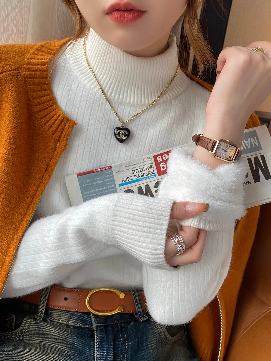 2026 Turtleneck Sweater Women's Winter Retro with Velvet Lining Thickened Inner Wear Thermal Knitting Bottoming Pullovers - Image 4