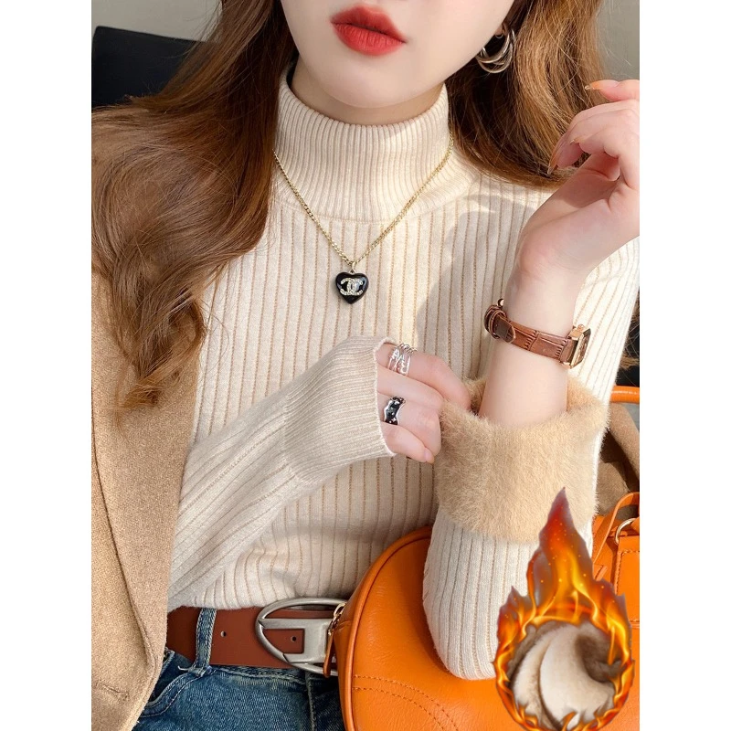2026 Turtleneck Sweater Women's Winter Retro with Velvet Lining Thickened Inner Wear Thermal Knitting Bottoming Pullovers - Image 3