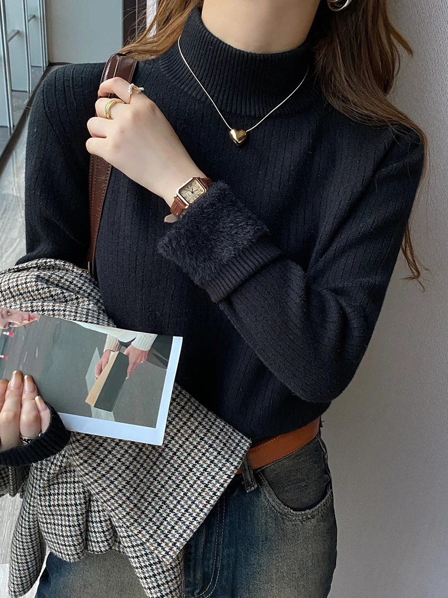 2026 Turtleneck Sweater Women's Winter Retro with Velvet Lining Thickened Inner Wear Thermal Knitting Bottoming Pullovers - Image 5
