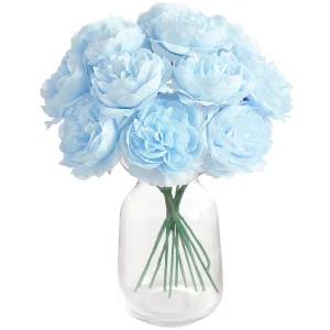 20CM 6Pcs Artificial Silk Blue Peony Flowers With Stems Fake Peony Bouquet for Home Wedding Decoration Office Desks Ornament