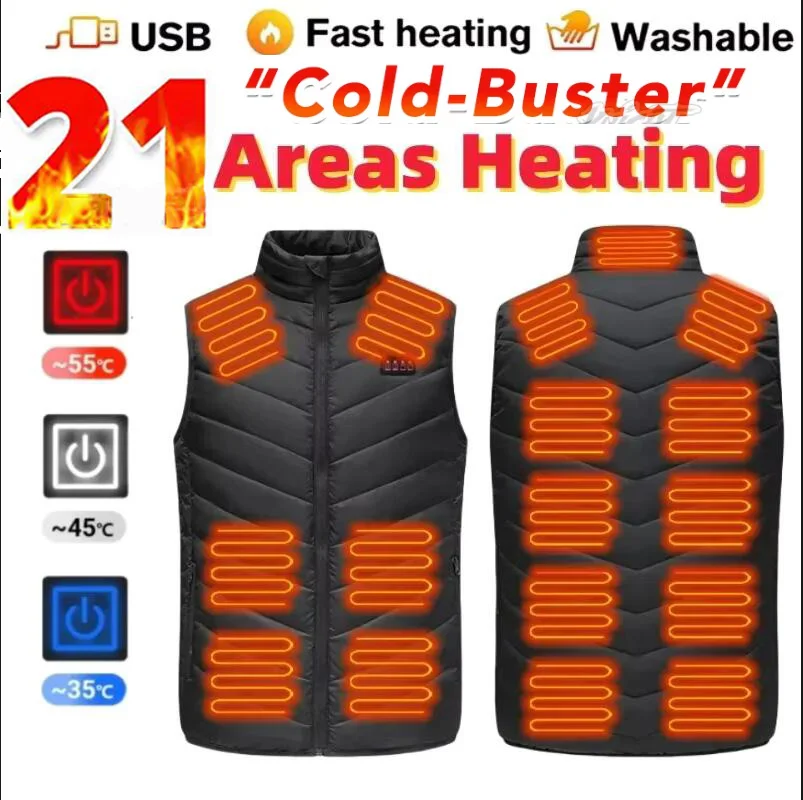 21Areas Self Heated jacket Heating Vest Men's Thermal Women's USB Heated Vest Warm Clothing Fishing Camping Washable Winter Man