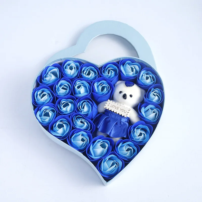 22 Flowers Soap Flower Gift Rose Box Valentines Day Gift Bears Bouquet Wedding Decoration Gift Festival Heart-shaped Box - Image 5